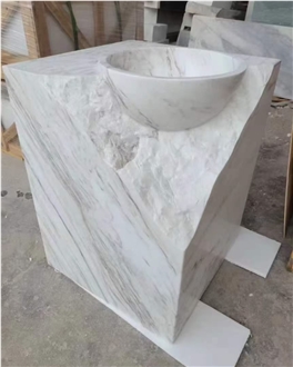 Volakas White Marble Wash Basin Bathroom Pedestal