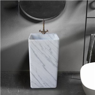 White Marble Basin Free Standing Frock Style Pedestal