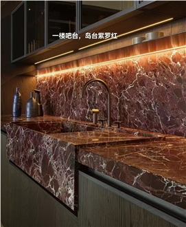 Custom Rosso Levanto Marble Kitchen Countertop