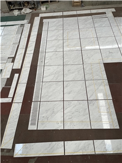 Ariston White Marble Floor Tiled With Swimming Pool Water Drain Grates