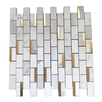 Cararra Marble With Gold Metal Mosaic Tiles