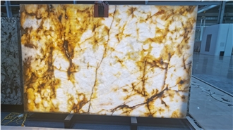 Crystal Yellow Quartzite Slabs For Bookmatch Background