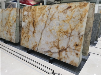 Crystal Yellow Quartzite Slabs For Bookmatch Background