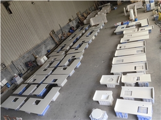 2005 Snow White Quartz Artificial Stone Bath Countertop