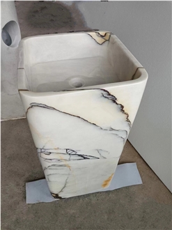 Modern White Marble Luxurious Free Standing Stone Sink