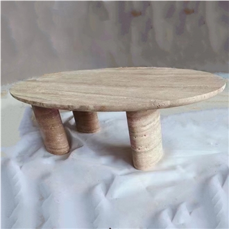 Square N Round Romano Travertine Stone Coffee Table Top
