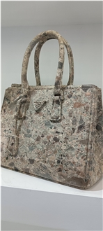 Breccia Grey Marble Carved Handbag Artifacts