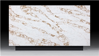 White Quartz Slab With Brown Veins  Luxury Slab Quartz Slabs