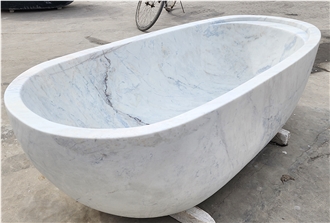 Polished White Marble Bathtub