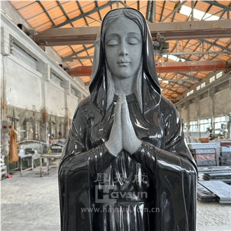 Black Granite Polished Praying Hand Mary Memorial Sculpture