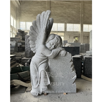 Light Gary Granite Little Angel Cherub Kids Baby Headstone