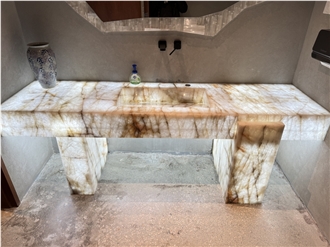 Backlit Cristallo Quartzite Vanity Sink  Bath Top