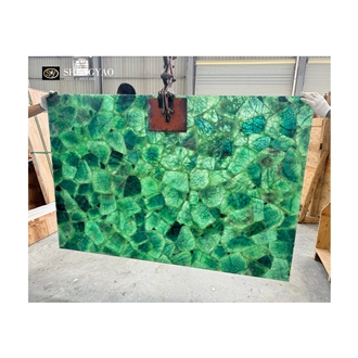 Backlit Green Fluorite Quartz Semiprecious Stone Slabs