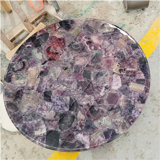 Crystal Quartz Purple Fluorite Semiprecious Stone Solid Surface Table Tops