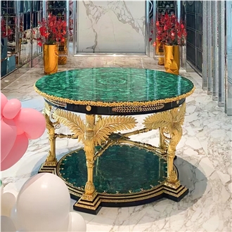 Custom Luxury Gemstone Green Malachite Round Table