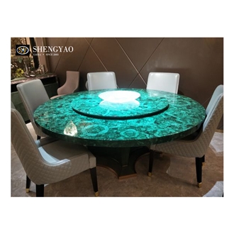 Luxury Furniture Green Malachite Semiprecious Stone Restaurant Table For Sale