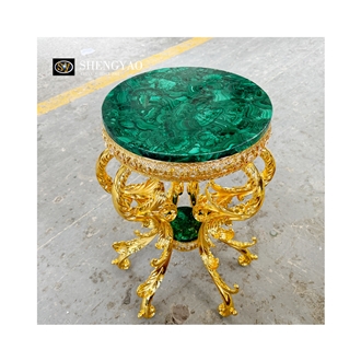 Luxury Gemstone Brass Green Malachite Coffee Table