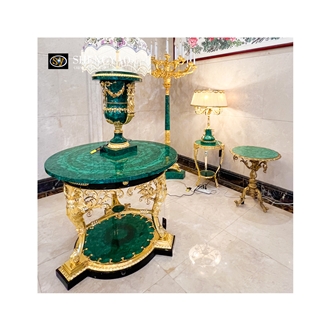 Luxury Villa Furniture Green Malachite Semiprecious Stone Cafe Table