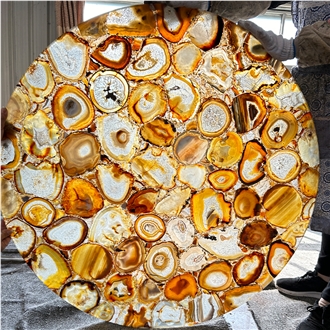 Wholesale Translucent Brown Agate Stone Coffee Table Tops