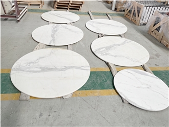 Calacatta Marble Round Cafe Table Tops