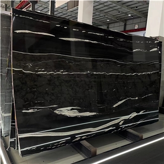 Brazil Black Manhattan Granite With White Veins Slabs