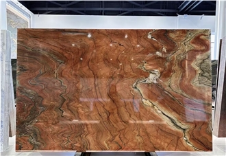 Brazil Exotic Stone Red Revolution Wave Quartzite Slabs