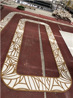 White Thassos With Yellow Marble Floor Border Medallion