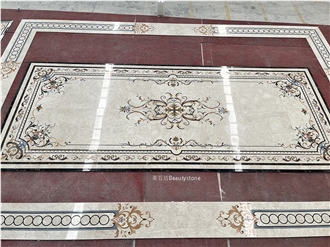 Beige Base Marble Waterjet Inlay Medallion For Luxury Villa