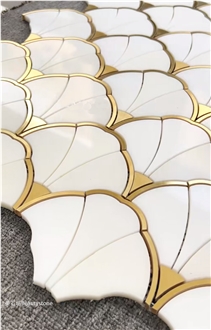 Mosaic Pattern Cloud Design Natural Marble Inlay Brass Tile