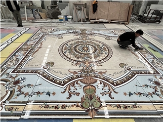 Natural Marble Living Room Floor Water Jet Medallion Pattern