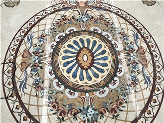 Natural Marble Living Room Floor Water Jet Medallion Pattern