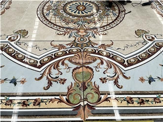 Natural Marble Living Room Floor Water Jet Medallion Pattern