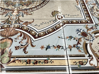 Natural Marble Living Room Floor Water Jet Medallion Pattern