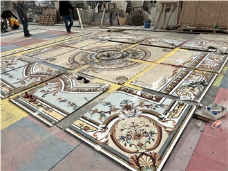 Natural Marble Living Room Floor Water Jet Medallion Pattern