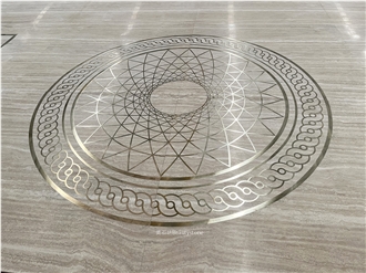 Travertine Inlay Brass Round Waterjet Medallions Polished