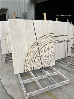 Travertine Inlay Brass Round Waterjet Medallions Polished