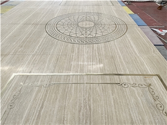 Travertine Inlay Brass Round Waterjet Medallions Polished