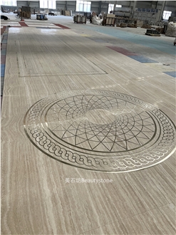 Travertine Inlay Brass Round Waterjet Medallions Polished