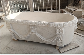 White Hand Carved Marble Bathtub