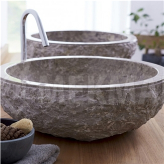 Grey Silver Travertine Vessel Sink 101