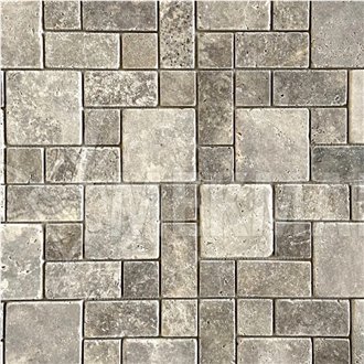 Silver Travertine Mini Pattern TT-S-RP Mosaic Tiles