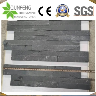 China 10*36CM Black Interlocking Slate Stacked  Stone Veneer