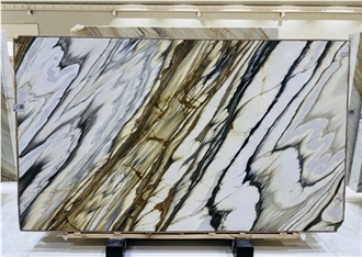 Calacatta Oyster Gold Marble Slab Tiles For Interior Design
