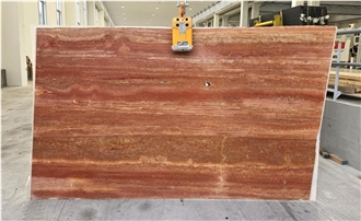 Red Travertine Slabs Vein Cut Polished