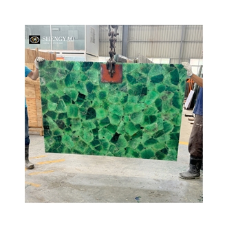 Backlit Natural Green Crystal Quartz Gemstone Wall Panels