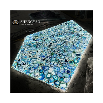 Backlit Translucent Gemstone Tiles Blue Agate Flooring Tiles