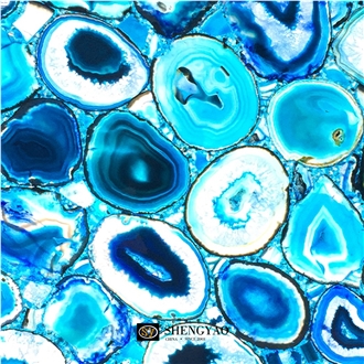 Blue Backlit Agate Translucent Stone Flooring Gemstone Tiles