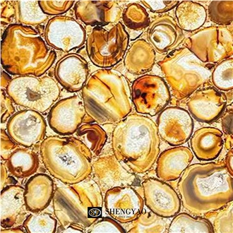 Brown Backlit Crystal Agate Semiprecious Stone Floor Tiles