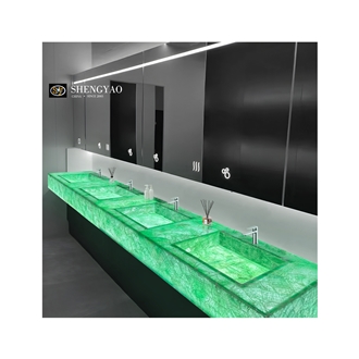 Green Fluorite Quartz Semiprecious Stone Bathroom Sink Commercial Bathroom Unit