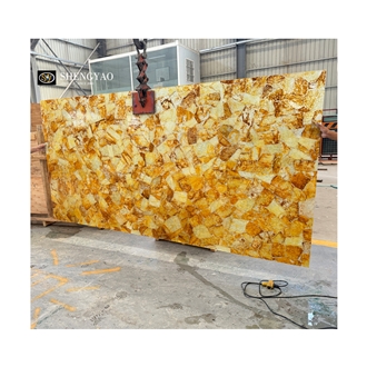 Large Size Polished Yellow Crystal Quartz Semiprecious Slabs